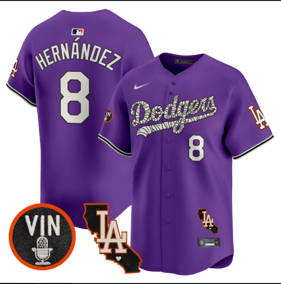 Men Los Angeles Dodgers #8 Hernandez 2025 purple Limited Stitched Jersey->los angeles dodgers->MLB Jersey